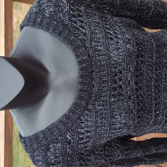 BONGO Black and Metallic Silver Open Knit Sweater Size Large - Picture 2 of 11